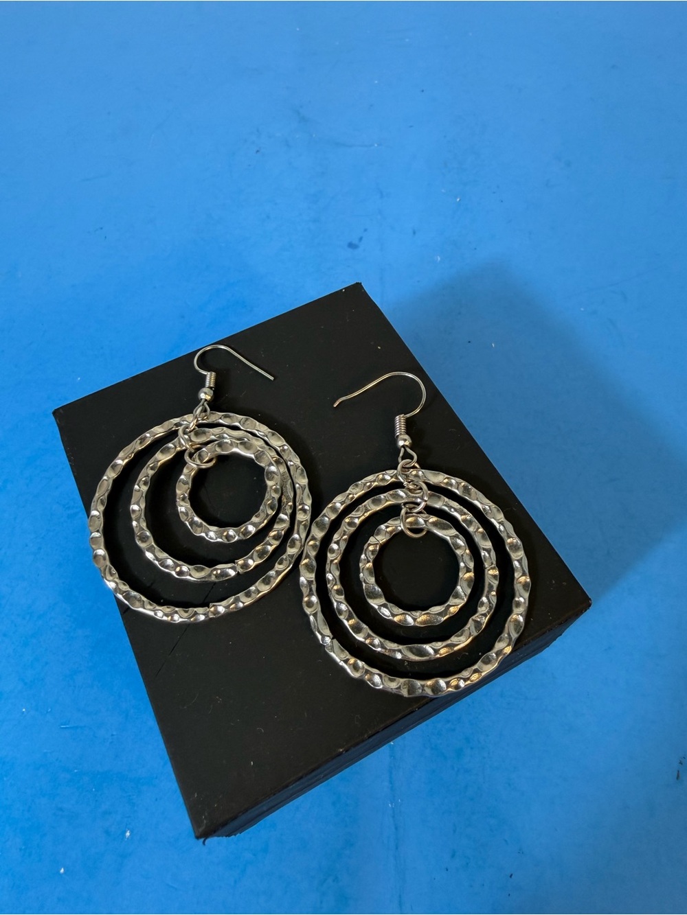 Triple Hoop Textured Silver Dangle Earrings - Women's Jewelry
